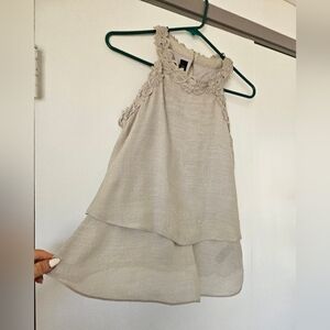 Beige Sleeveless Lace Dress